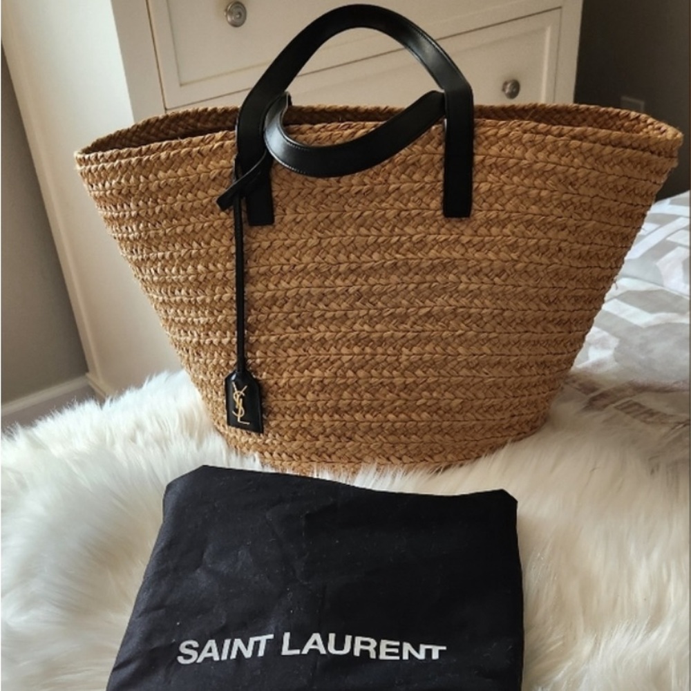 Saint Laurent Ladies Natural Medium Panier Raffia Bag